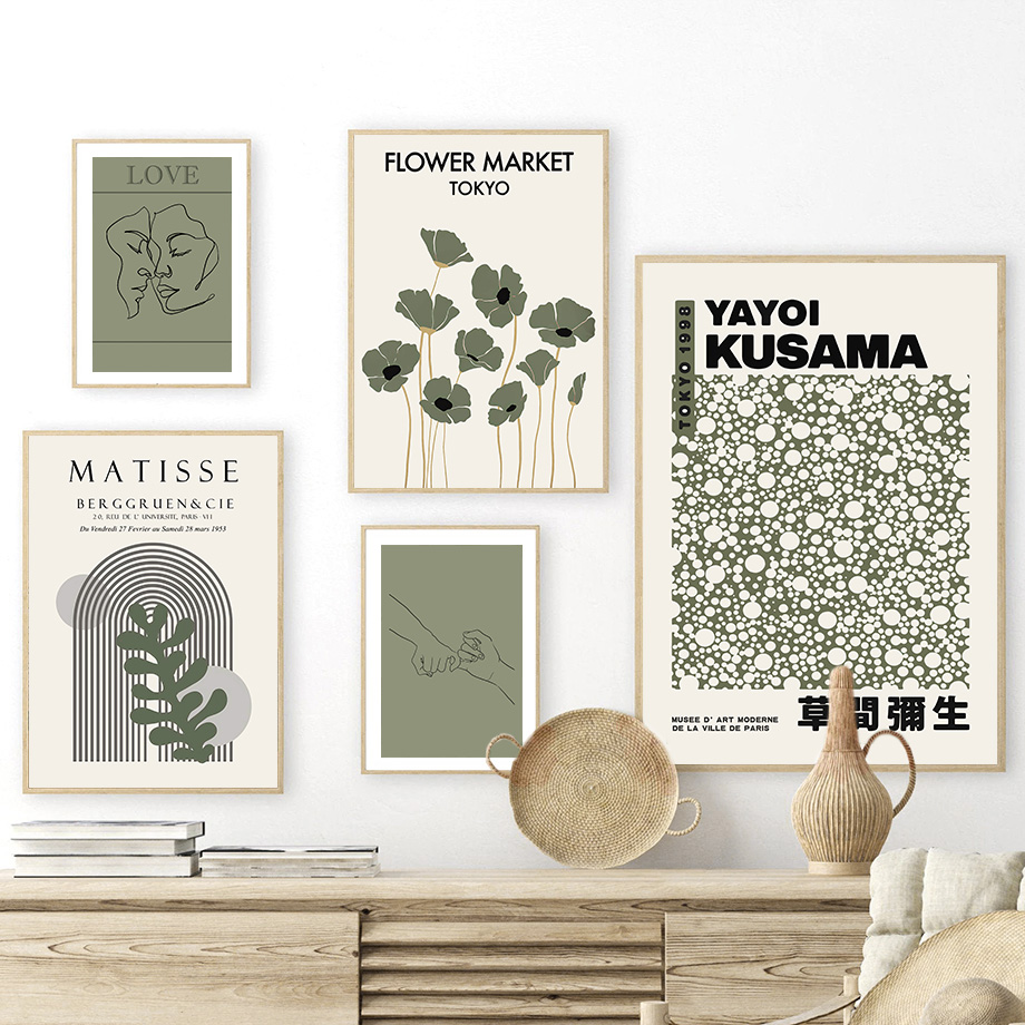Home Cinema Wall Art - Sage Green Yayoi Kusama Matisse Lukisan