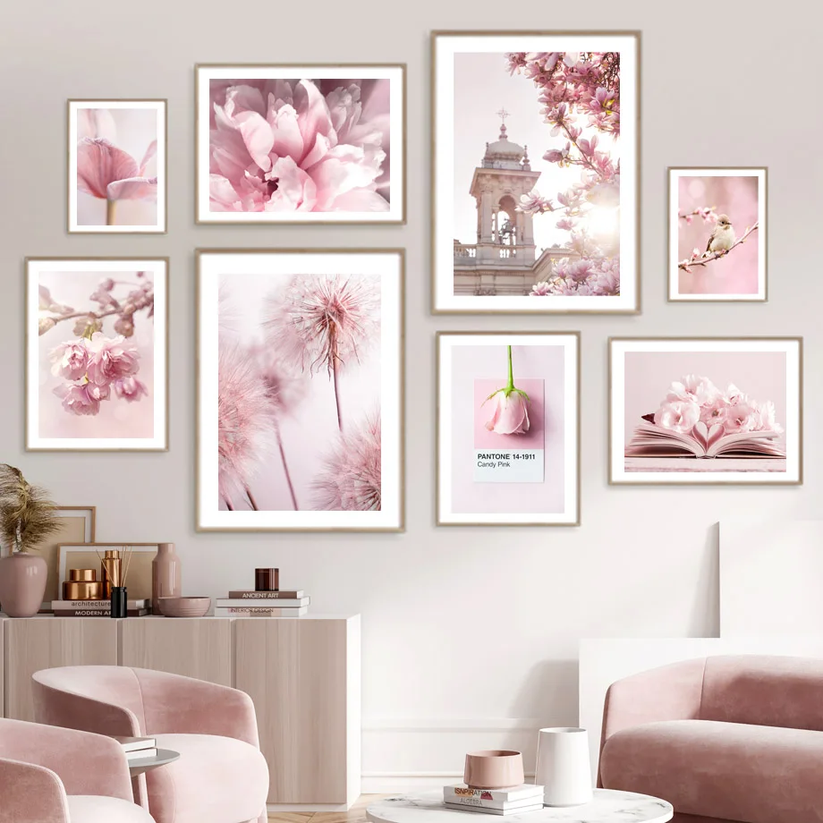 Home Cinema Wall Art - Musim Semi Mawar Merah Muda Peony