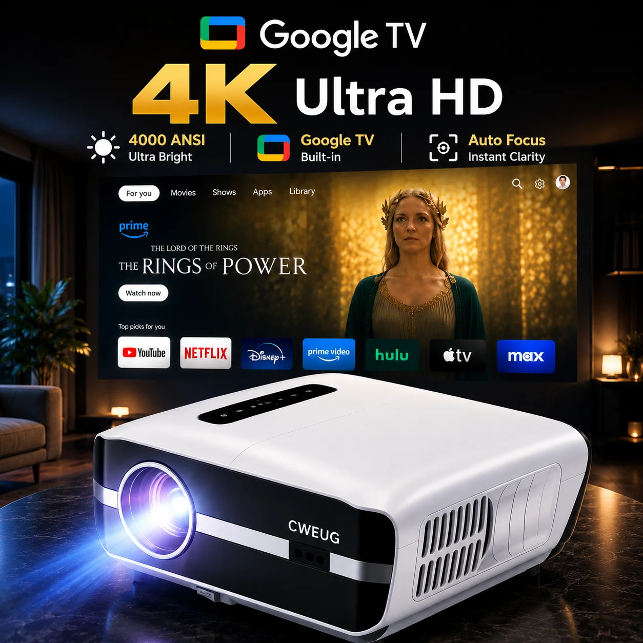 Home Cinema Bluetooth - Proyektor NewA9S 4k Auto Fokus Proyektor