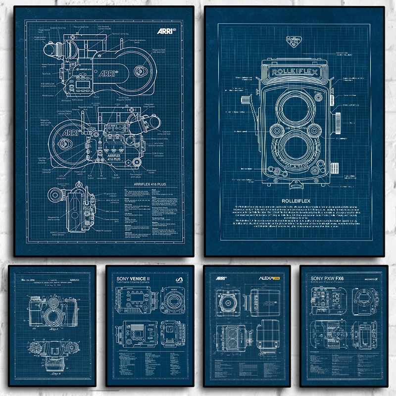 Home Cinema Classic - Vintage Leica Kamera Cetak Biru Poster