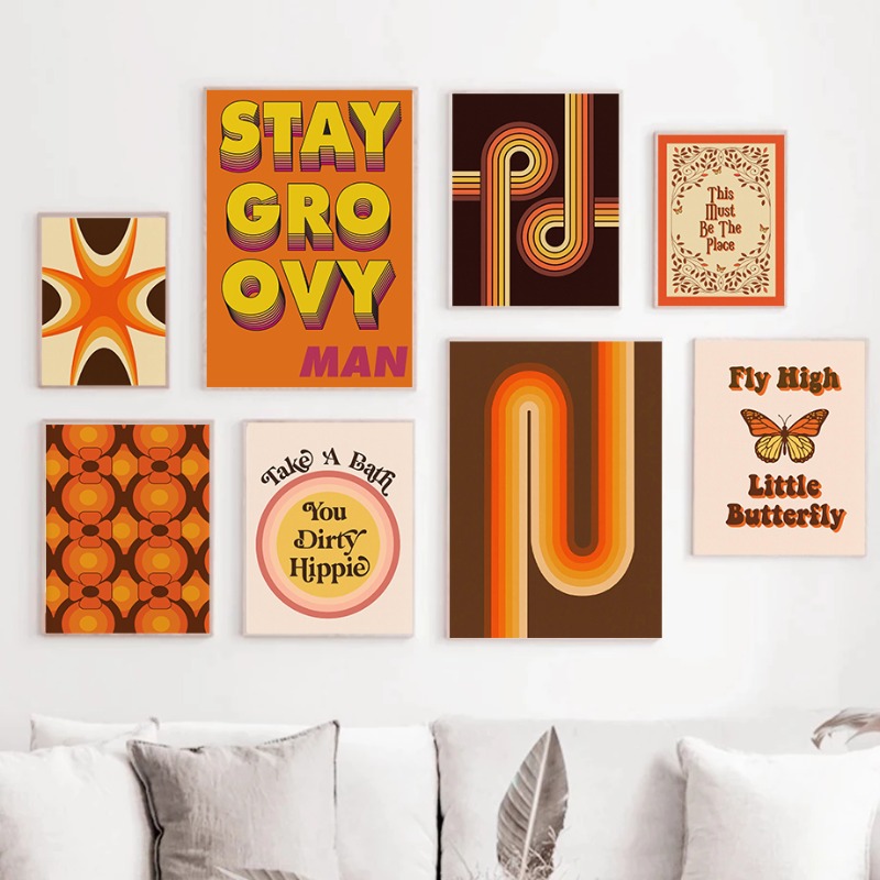 Home Cinema Wall Art - Cetakan Seni Hippie Retro 70-an, Buket