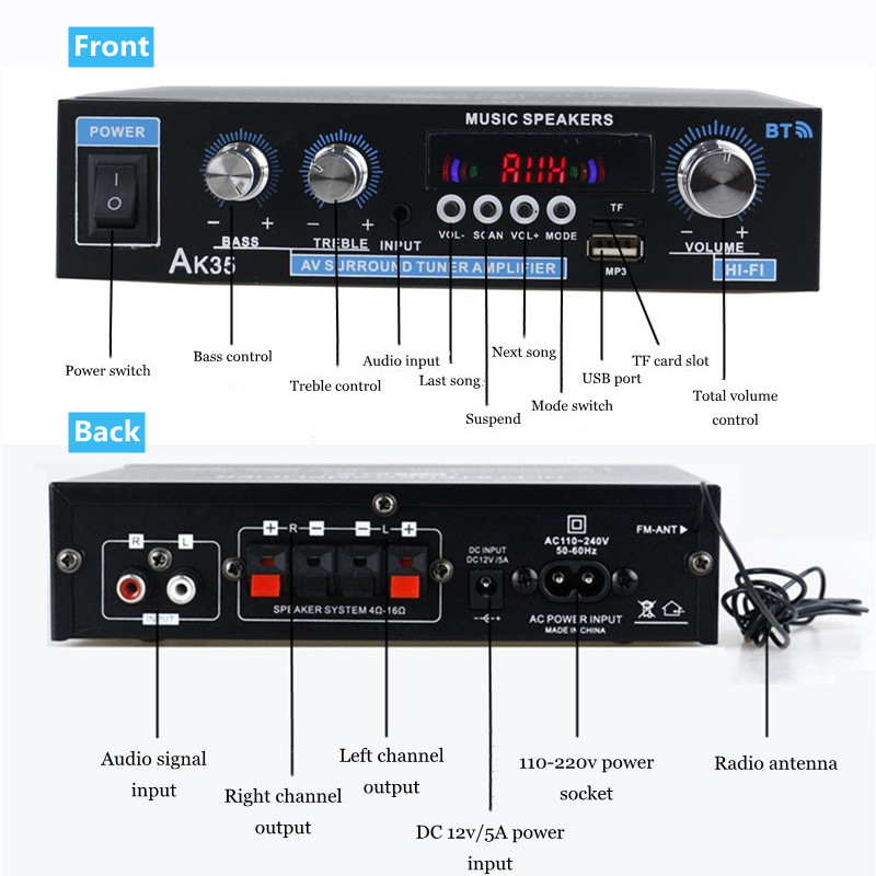AK35 AK380 Amplifier daya Ruma - Home Cinema Bluetooth ulasan dan harga